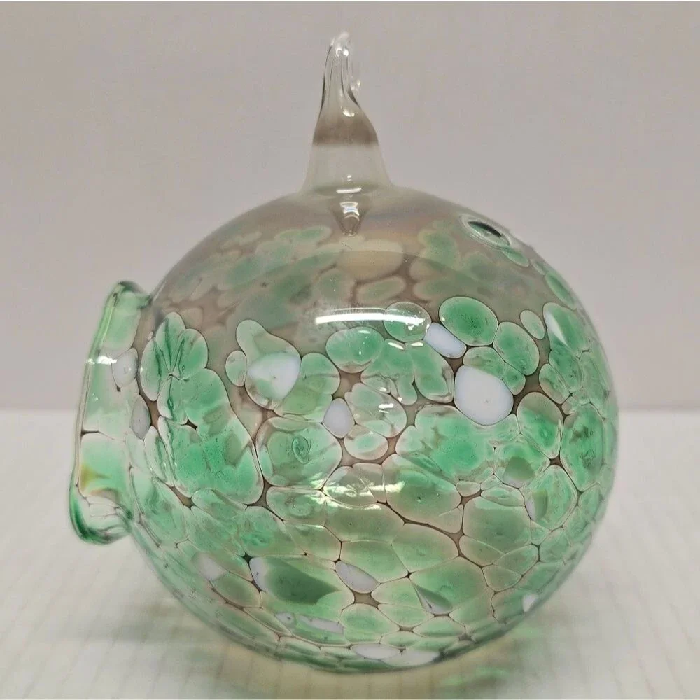 Hand-blown Fused Glass Tea Light Hanging Candle Holder Green/White